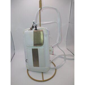NWT Italian Leather Via Romano White/Gold Crossbody Purse Adj Strap